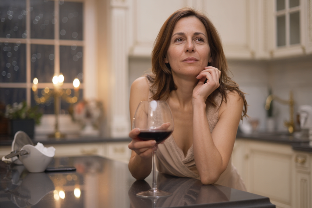 A woman in soft candlelight, lost in a quiet moment of reflection